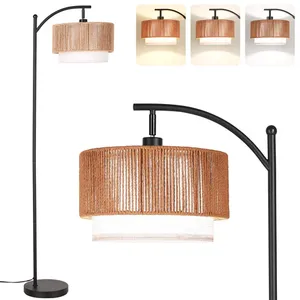 Gold Floor Lamp Arc Floor Lamp Plug in Modern Floor Lamp Led Floor Lamp Rattan Floor Lamp for Living Room Decor - Product Image 2