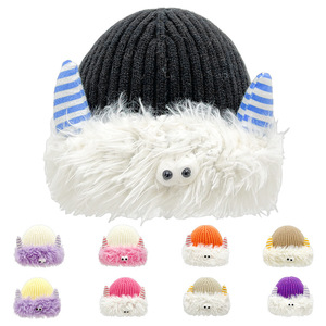 Cute Knitted Beanie With Devil Horns And Fur Trim For Women Winter Warm Hat 56-58CM Wool Material Plush Style - Product Image 1