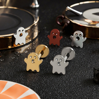 Anting Titanium Bentuk Hantu Lucu untuk Pesta Halloween, Aksesoris Perhiasan ASTM F136, Perhiasan Tindik Bibir, Telinga, Helix, dan Tulang Rawan