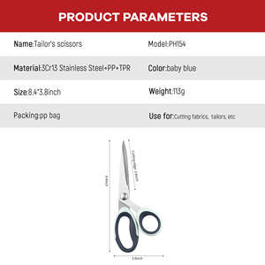 Forbici Professionali da Sarto PINSHUN PH154 in Acciaio Inox, Lama Parzialmente Seghettata, Manico in Plastica Blu+Nero - Product Image 5