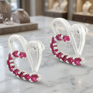 Art Palace Stylish Romantic Heart Pink Glass Silver Gemstone <b>Crystal</b> <b>Earrings</b> - Product Image 3
