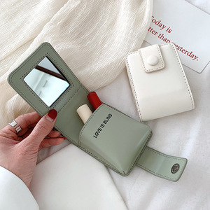 Mini Bolsa de Maquillaje para Lápiz Labial con Espejo, Estuche Cosmético Portátil de PU para Viaje, Bolsa de Almacenamiento para Retoques - Product Image 1