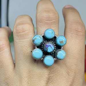 Bague de déclaration en pierre précieuse turquoise naturelle grande pierre de naissance ovale de décembre Style Boho bijoux en argent empilables - Product Image 3