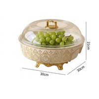 Plateau de service pour fruits avec couvercle en plastique PET, léger, design protecteur, transparent, doré
