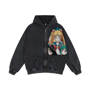 Nouveau style 2026 : Sweat à capuche zippé avec patchs de personnages d'anime, noir délavé, style rétro <span class=keywords><strong>manga</strong></span>, avec patchs <span class=keywords><strong>tapisserie</strong></span> - Product Image 5