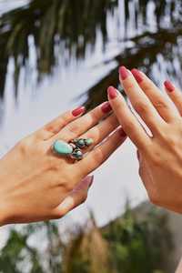 Handmade Turquoise Sterling Silver <b>Adjustable</b> <b>Ring</b> Natural Gemstone Jewelry for Women Wholesale - Product Image 6
