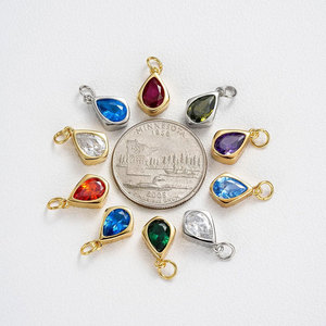 Pendentifs Goutte d'Eau en Zirconium en Acier Inoxydable 316L Plaqué Or 14k 18k Anti-ternissement, Breloque Pierre de Naissance pour la Fabrication de Bijoux - Product Image 5