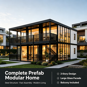 Maison préfabriquée complète en conteneur, 2 étages, structure en acier, design moderne, étanche, grande façade vitrée, balcon inclus, garantie 5 ans - Product Image 1