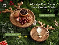 Hertengewei Acacia Hout Serveerschaal Rond Houten Dienblad Display Bord Charcuterie Board Voor Kaas Fruit Kerstcadeau