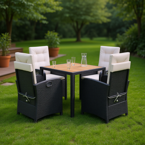 Ensemble de salle à manger de jardin en polyrotin noir 4 places avec accoudoirs réglables, mobilier d'extérieur style contemporain - Product Image 2