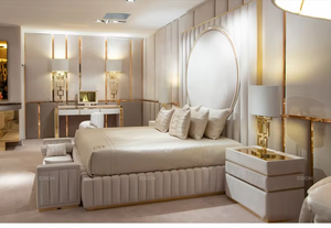Juego de Muebles de Dormitorio Esion Casa, Diseño <span class=keywords><strong>Italiano</strong></span> de Alta Gama, Cama Moderna de Terciopelo Tamaño King con Cabecera Alta - Product Image 2