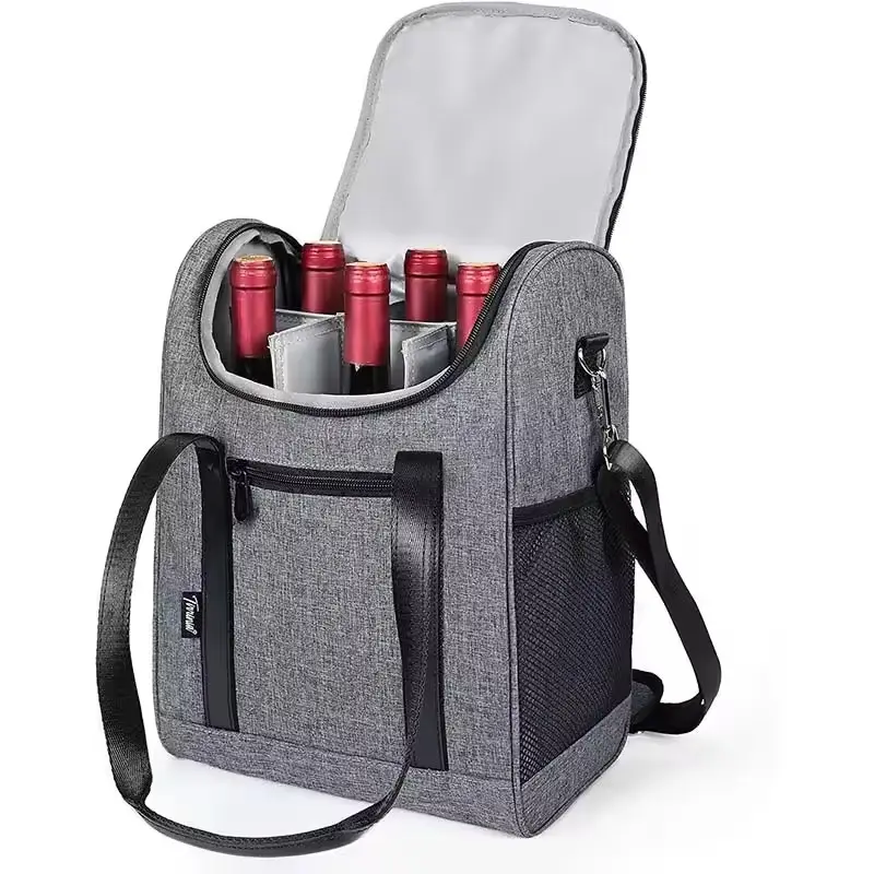 BSCI, bolsa enfriadora de vino tinto de seis botellas gruesas personalizadas, bolsa térmica multifunción Oxford duradera de gran capacidad