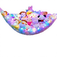 Organisateur de rangement en filet suspendu d'angle à grande capacité pour jouets en peluche, avec éclairage LED de type crochet, pour chambre d'enfant