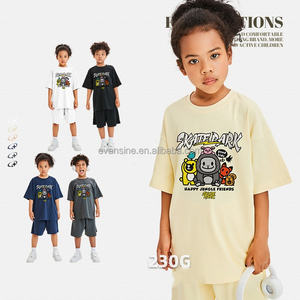 Ensemble de vêtements pour enfants Happy Jungle Friends personnalisable, <span class=keywords><strong>t</strong></span>-<span class=keywords><strong>shirt</strong></span> et short en coton 230g, tenue décontractée, plusieurs couleurs - Product Image 3