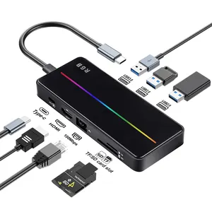 FIDECO OEM Multifunktion ales Docking Tragbarer USB-Hub 8-in-1-Ethernet-Rj45-Kartenleser Hub Splitter USB C-Hub für Laptops