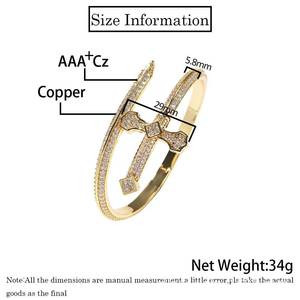 Hip-hop Glitter Chilled Men's Crystal Zirconium Brass Gold Zulfiqar Sword <b>Bracelet</b> - Product Image 4