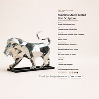 Statue de lion en acier inoxydable OEM, finition polie miroir à faible polyphonie, personnalisable, vente en gros pour centres commerciaux, bureaux, tours et espaces publics
