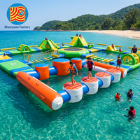 Parc aquatique gonflable commercial, parcours d'obstacles gonflable personnalisé avec toboggan, parc aquatique flottant pour divertissement en mer ou en lac