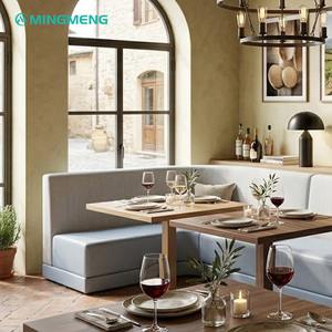 Modern <b>Restaurant</b> Bench Upholstered Fabric Back Faux Leather Seat High Density Foam Commercial Dining Furniture - Product Image 2