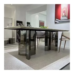 Çağdaş tasarım dikdörtgen 4 ila 6 kişilik siyah sinterlenmiş taş mermer yemek masası 160cm paslanmaz çelik taban