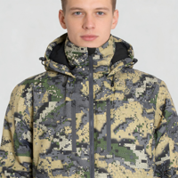 Veste de chasse pour homme en polyester camouflage, tissu sergé extensible, résistante à l'eau, coupe-vent, avec rembourrage en duvet de canard blanc