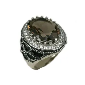 Keiyue Fashion mens black onyx oxidised plated jewellery rings in silver or copper gemstone rings for men