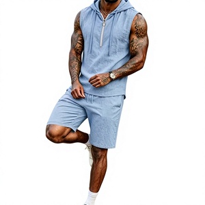 Men's Blue Solid Sleeveless Tank Top Crew Neck Breathable Casual Knitted Polyester/Cotton 180g Sporty Athletic Front Logo Summer - Product Image 6