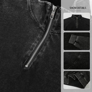 أزياء زائد التدرج اللون رجالي حمض غسلها هوديس مخصصة خمر الوقوف طوق سحاب هوديس الرجال ربع البريدي السترة - Product Image 4