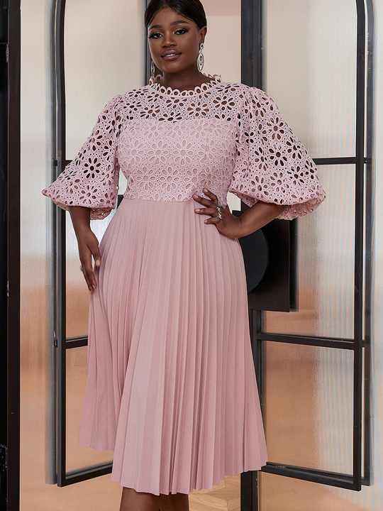 Elegant Lace Maxi Dress Cocktail Lantern Sleeve Hollow Out Cutout Collar Ruffled Dress Dress main image 1