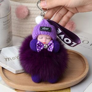 Porte-clés mignon en fourrure de renard véritable avec pompon pour femme, pendentif pour sac, accessoires de clés de voiture, cadeau pour fille, poupée en peluche, porte-clés de couple - Product Image 5