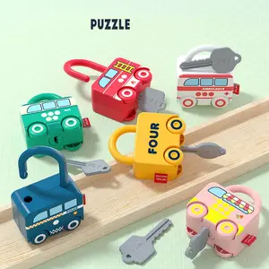 Popular pairing lock toys children's fun digital matching practice early education unlocking baby cartoon mini sliding car toys