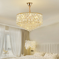 Lustre LED en fer et cristal de style européen, finition dorée, pour salon, salle à manger, hall d'entrée, hôtel, escalier, luminaire suspendu