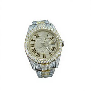 Montre VVS Moissanite 41MM à cadran rond bicolore en moissanite et acier inoxydable avec résistance à l'eau de 10 bars et fermoir de bracelet - Product Image 1