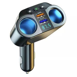 Adaptateur allume-cigare double pour voiture, 3 prises USB à charge rapide, adaptateur allume-cigare avec prise de charge FM, chargeur de voiture BT5.0 - Product Image 1