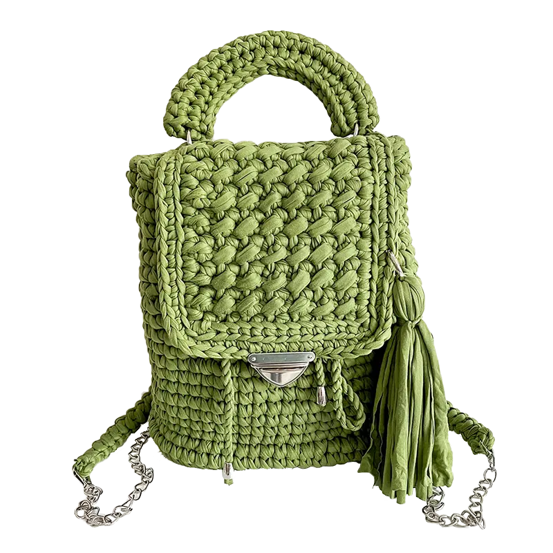 Bonne qualité en gros mode Simple grande capacité sac à main ligne de tissu sac à dos à la main t-shirt fil crochet sacs