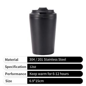Mug isotherme en acier inoxydable 12 oz, portable, pour voyage, tasse à café chaude isolée avec couvercle, vente en gros - Product Image 4
