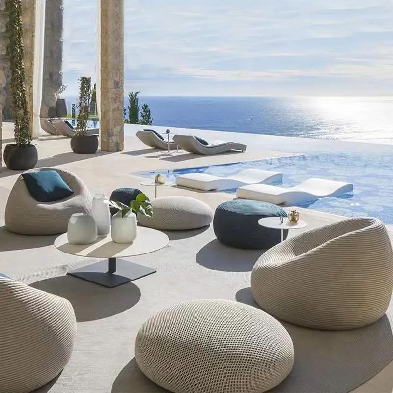 Sofa taman rotan luar ruangan, tunggal desain mewah luar ruangan kursi santai Set teras furnitur tahan air