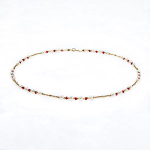 Cadena de lujo Rubí 18K Oro sólido Collar de perlas de agua dulce Gargantilla personalizada de lujo para mujeres Collar de perlas de piedras preciosas - Product Image 1