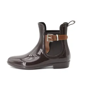 Ladies waterproof side buckled rain boots women ankle PVC chelsea boots