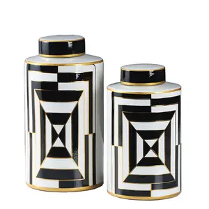 Пользовательские скандинавские геометрические абстрактные полосы интерьер домашние декоративные изделия ручная роспись керамическая ваза для цветов