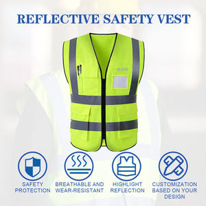 سترة سلامة عاكسة صناعية عالية الجودة لأعمال المرور والإنشاءات، سترة عالية الوضوح مزودة بسحاب وشعار - Product Image 3