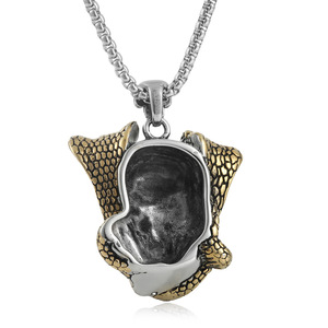 Collar de Hombre Punk con Colgante de Calavera de Acero Inoxidable con Diseño de Serpiente, Color Plateado, Cadena de 3.0*60cm - Product Image 2