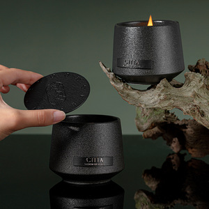 Wholesale Handmade Art Luxury Black Frosted Ceramic Jars Scented Soy Wax <b>Candles</b> with Wooden <b>Wick</b> for Holiday Home Decor - Product Image 1