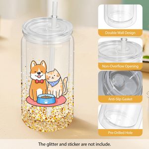 Gobelet en plastique type globe à neige avec trou pré-percé, disponible en 16oz, 20oz, 24oz, 40oz ; et gobelet en acrylique à double paroi de 16 oz avec lèvre transparente et paille. - Product Image 2