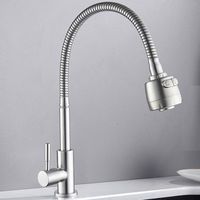 Robinet de cuisine Genbor S6862 en acier inoxydable nickelé, finition brossée, rotation à 360°, double fonction pulvérisation, eau froide uniquement, vente en gros usine
