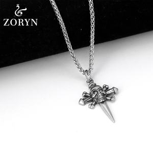 Colliers pendentifs en acier inoxydable 316L personnalisés, motif épée, bouclier et crâne, style gothique punk vintage, bijoux de mode en acier titane pour hommes - Product Image 4