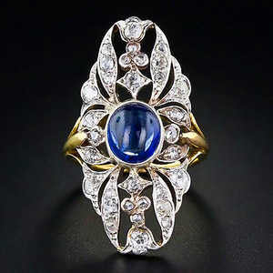 Bague LiCai en or bicolore avec <span class=keywords><strong>saphir</strong></span> bleu |   Bijoux pour femmes de style vintage Old Money, micro-pavés, pierres précieuses simulées, vente en gros - Product Image 6
