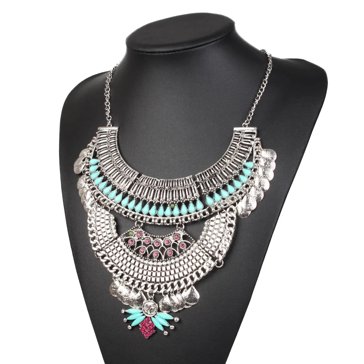 Vintage flower gem coin necklace Exaggerated short fashion women's tassel choker necklace india jewelry