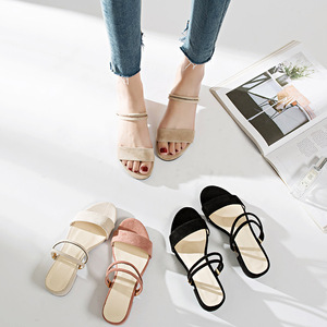 Factory Wholesale New Korean Version Thick Heel a Line With Chic Fairy <b>Shoes</b> One <b>Shoe</b> Two Wear Female Sandals - Product Image 2