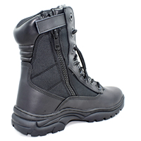 Bottes de Combat Hautes Noires en Cuir Enduit pour Officiers, Agents de Sécurité, Bottes de Protection